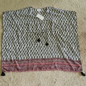 Gray and Pink Patterned Poncho